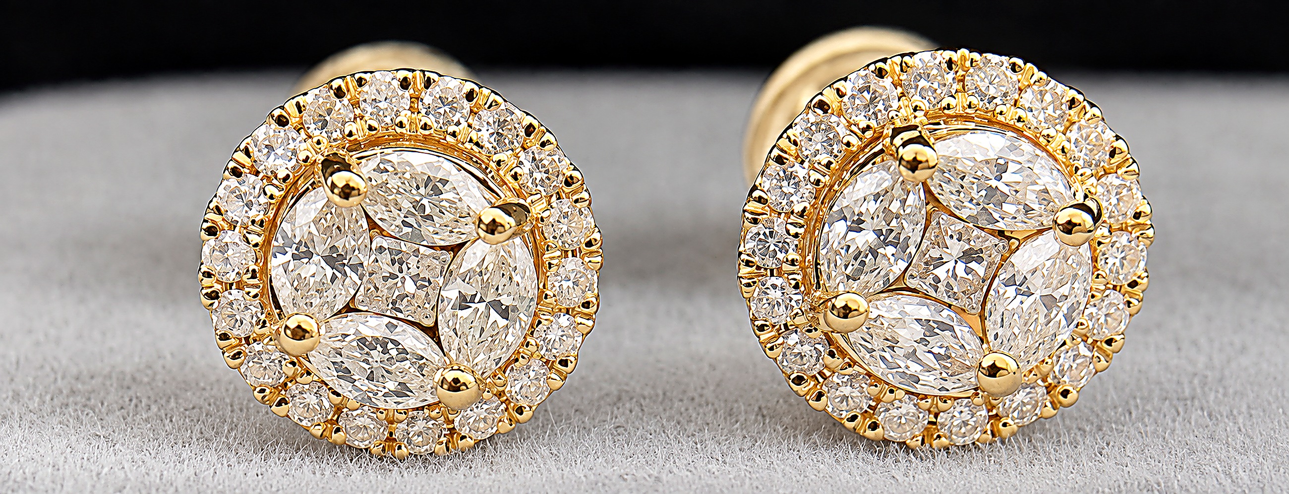 Pear and Princess Halo Earrings